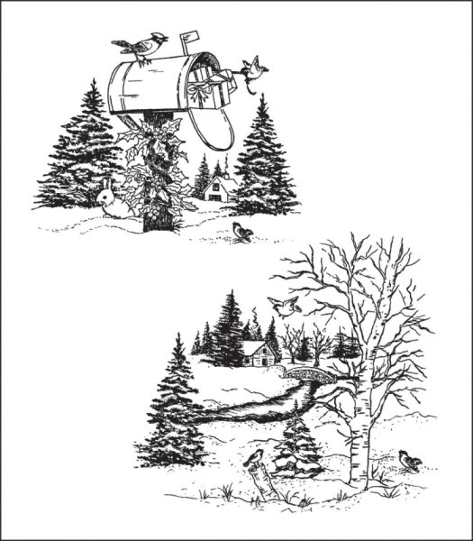 Зимний пейзаж раскраска для детей