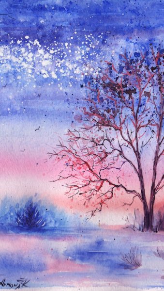 Рисование зимний пейзаж