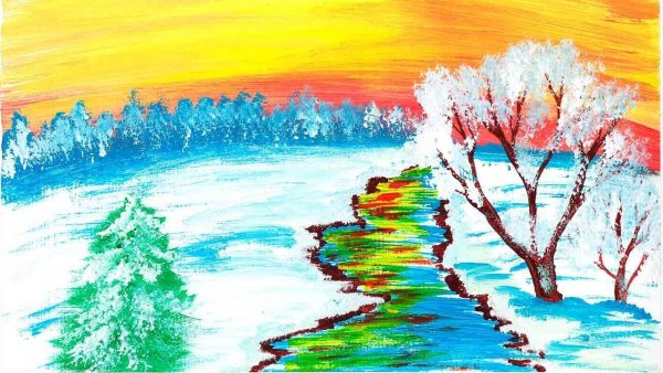 Рисование зимний пейзаж