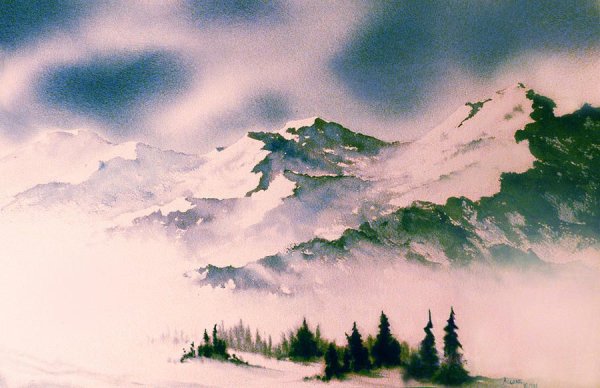 Лес и горы акварелью