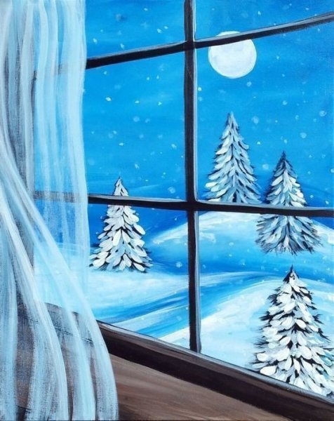 Окно с зимним пейзажем