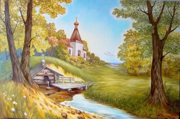 Летний пейзаж гуашью