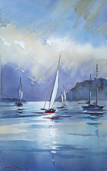 Художник Thomas w/Schaller акварели море