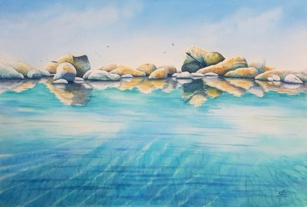 Морской пейзаж акварелью