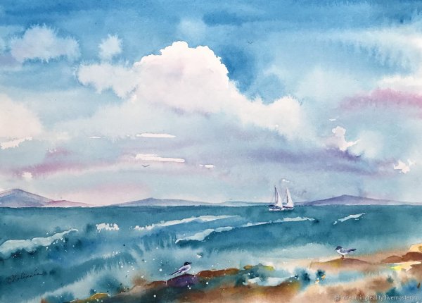 «Морской пейзаж с чайкой и яхтами» Дарья Куцаева