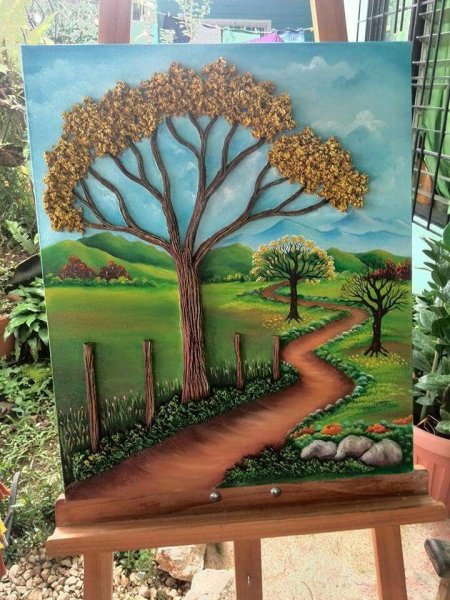 Природа из пластилина на картоне