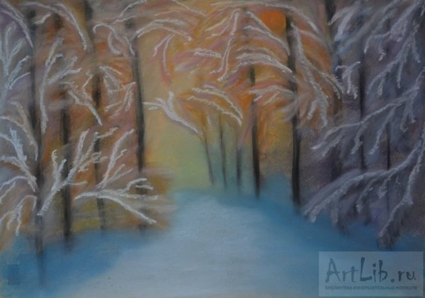 Зимний пейзаж восковые мелки