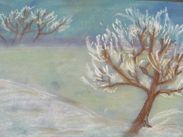 Зимний пейзаж мелками