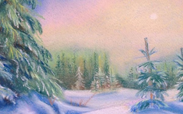 Новогодний пейзаж пастелью