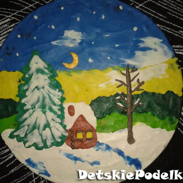 Зимний пейзаж из пластилина