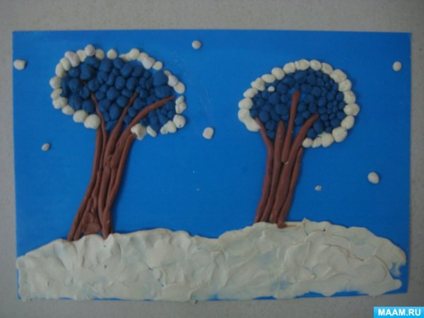 Зимняя аппликация пластилином