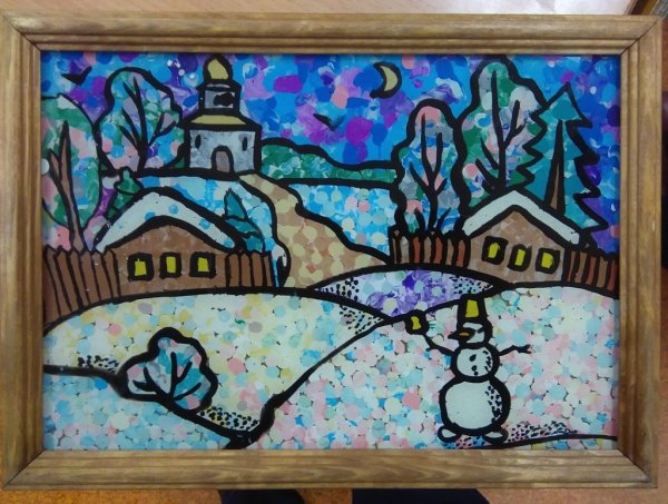 Пластилиновая живопись зимний пейзаж