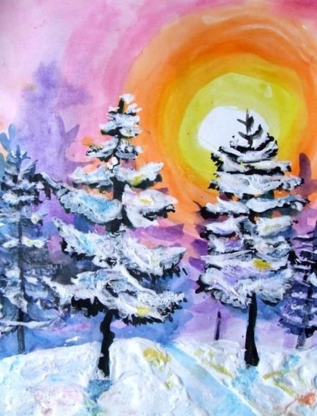 Рисование зимы красками