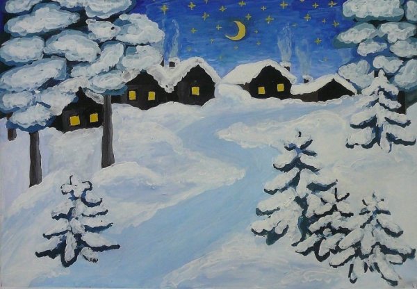 Рисование зимний пейзаж