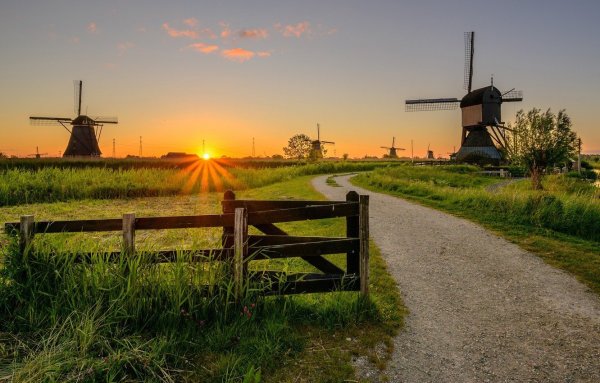Ветряные мельницы в Голландии в поле
