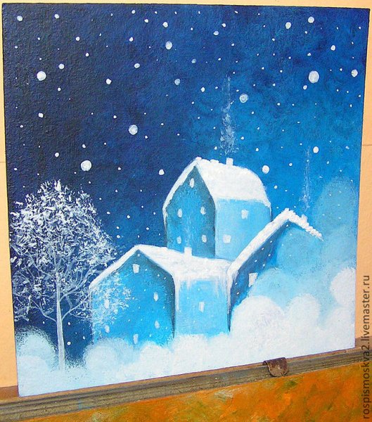 Зимняя ночь гуашью