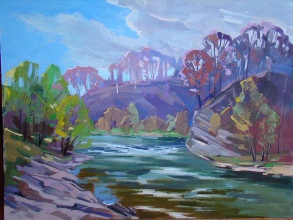 Стилизация пейзажа гуашью