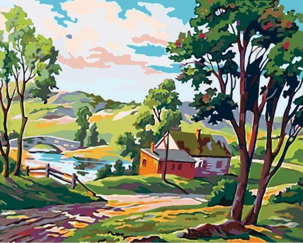 Стилизованный пейзаж гуашью