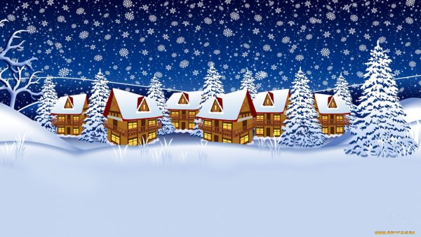 Зимняя деревня мультяшная