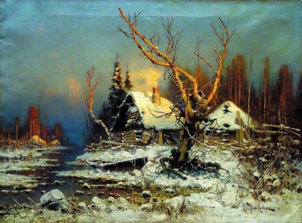 Юлий Юльевич Клевер зимний пейзаж с избушкой