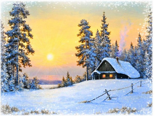 Зимний пейзаж с домиком