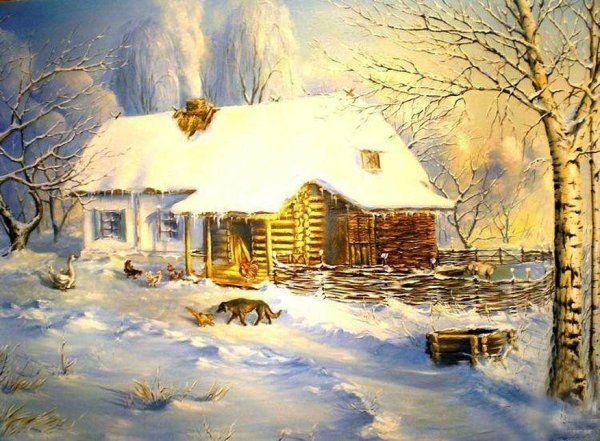 Зимний двор в деревне