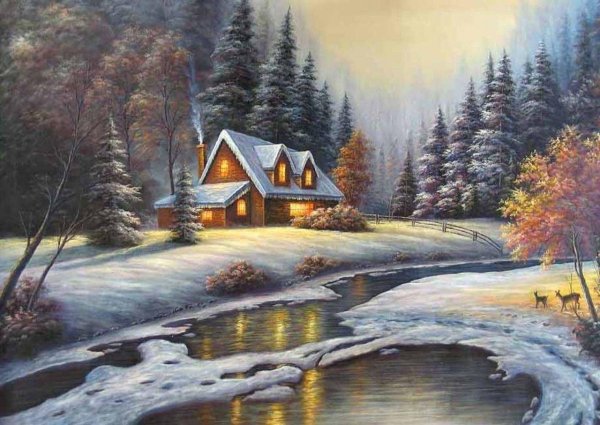 Зимний пейзаж с домиком