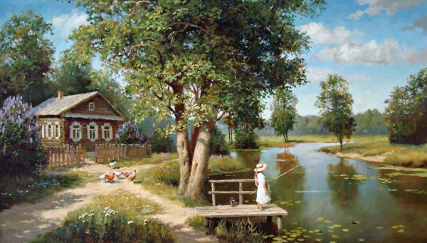 Живопись деревенский пейзаж Светлана Грохотова