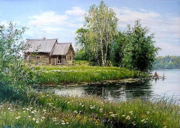 Художник Пятин Олег картина деревенский пейзаж