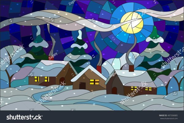 Зимний пейзаж в стиле витраж