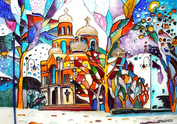 Витражная картина зима