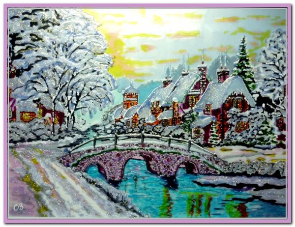 Зимний пейзаж витражными красками