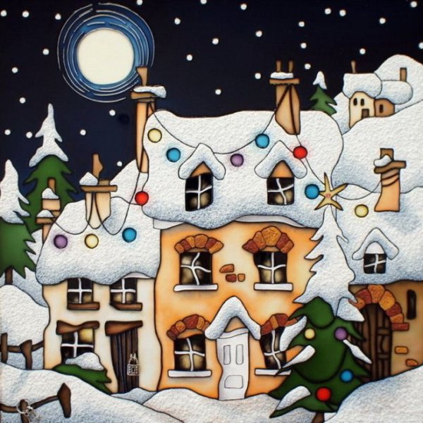 Зимние домики витраж