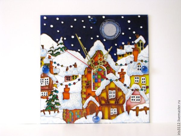 Зимние домики витраж