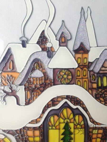 Зимние домики витраж