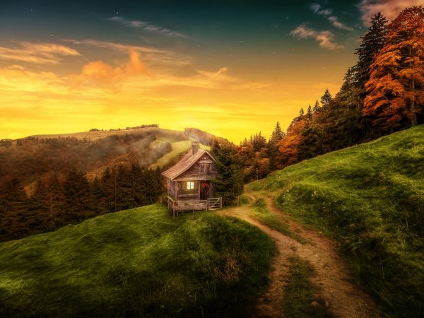 Алмазная мозаика диамонд Painting река домик горы