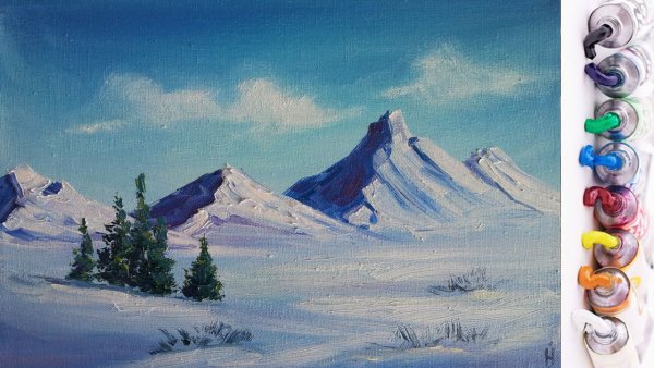 Горы красками гуашь