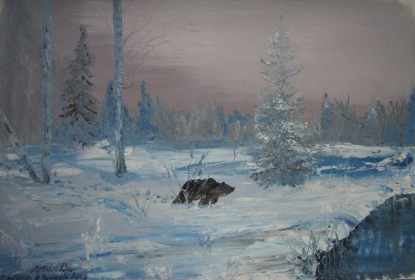 Урок живописи маслом зимний пейзаж