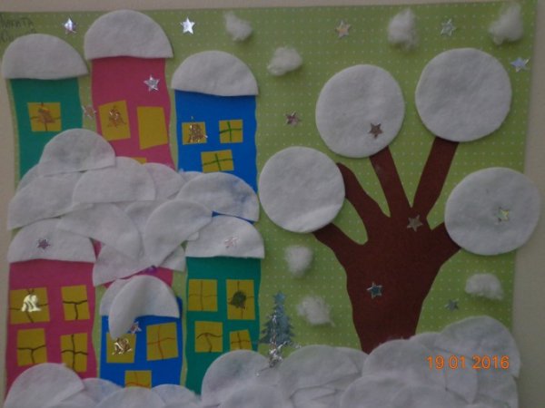 Аппликация зима в городе