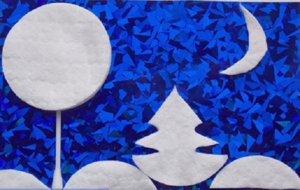 Зимняя аппликация из ватных дисков