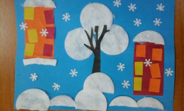 Аппликация из цветной бумаги зима