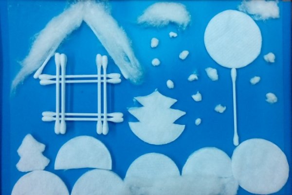 Зимняя аппликация из ваты