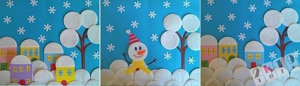 Снеговик из ватных дисков