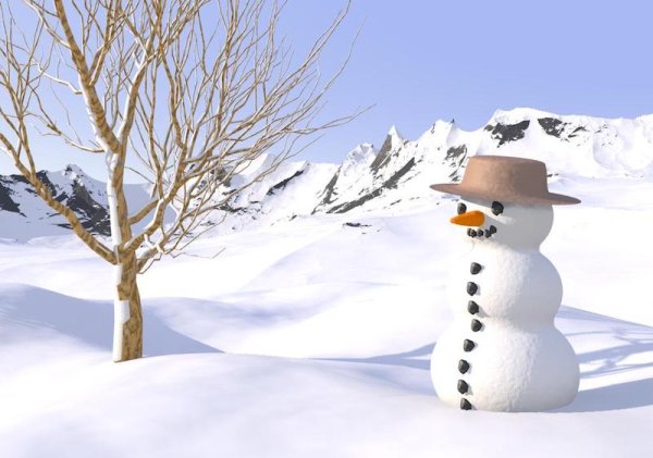 Гиф Снеговик нюхает цветы весной