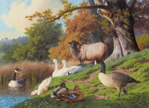 Пейзаж с животными живопись