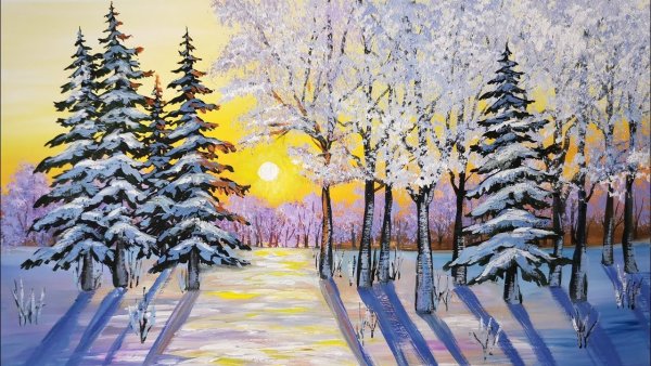 Рисование зимы красками