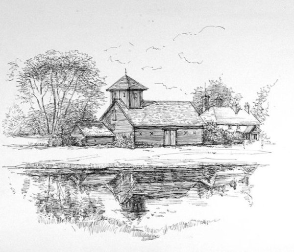 Зарисовки сельского пейзажа карандашом