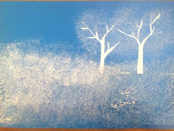 Деревья в инее нетрадиционное рисование