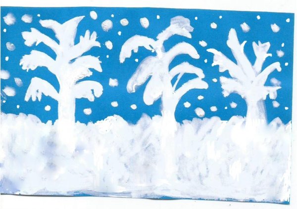 Рисование зимы белой гуашью