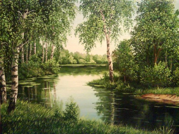 Живопись , Орлов Владимир, пейзаж - река,берёзы